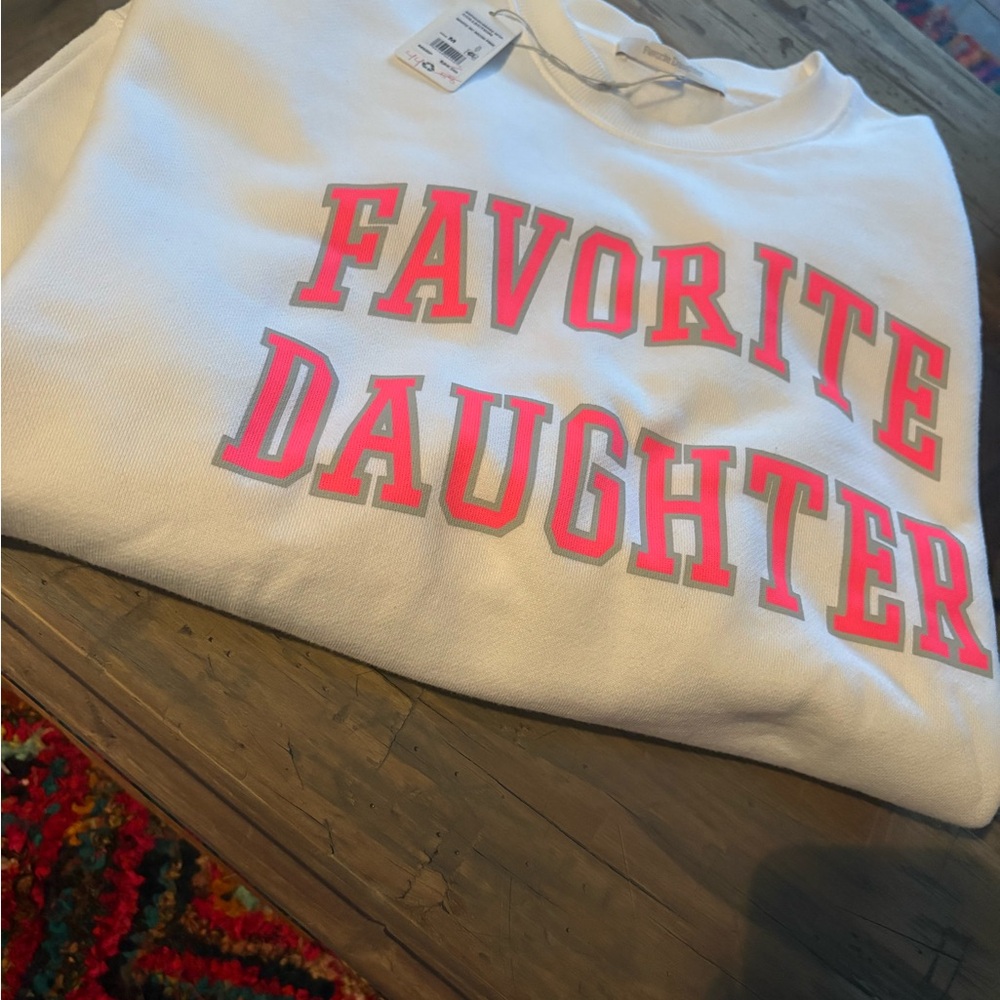 Favorite Daughter White Sweatshirt with Pink Accents